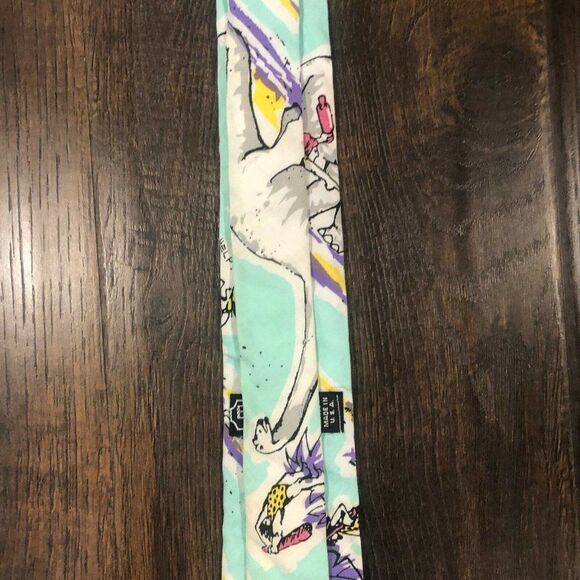 Vintage Bon Homme Stegosaurus Dinosaurs Novelty Necktie Light Blue Comic Retro‎ - Picture 8 of 11